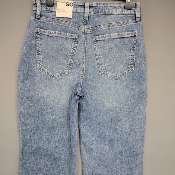 SO Jeans Womens 7/28W Blue High Rise Curvy 90s Bootcut Raw Hem Stretch Denim - Picture 10 of 16